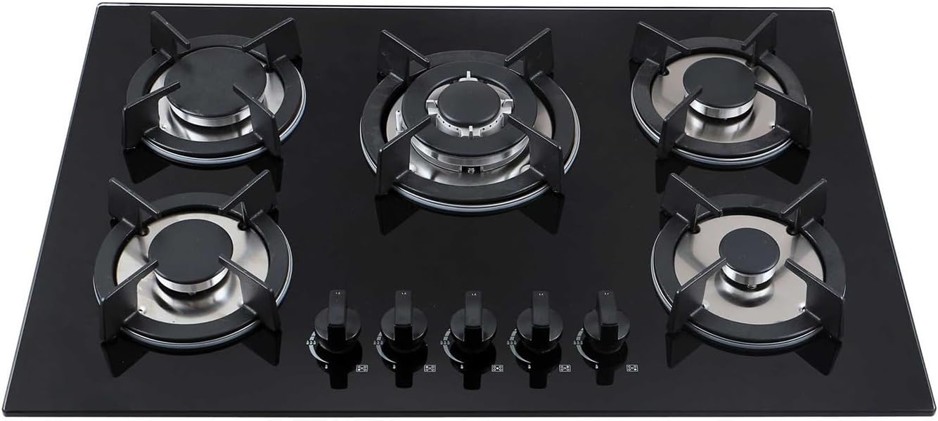 Gas Stove 5 Burners,Titanium Steel Cast Copper Stove,LPG/NG Conversion Stove with Flameout Protection,for Home and RV(NG)