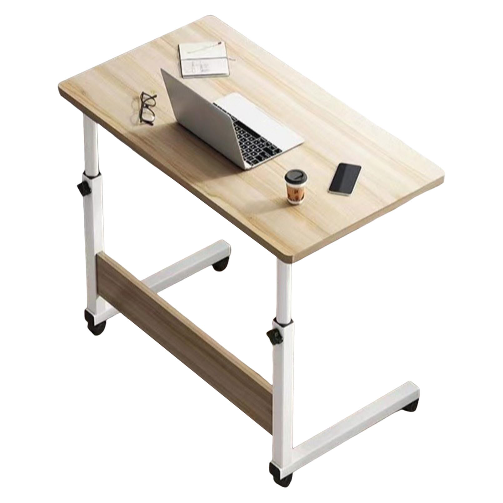 Scrivania portatile a forma di C con ruote, tavolo regolabile in altezza per mangiare e lavorare da casa, leggera, ideale per hobby e piccoli spazi