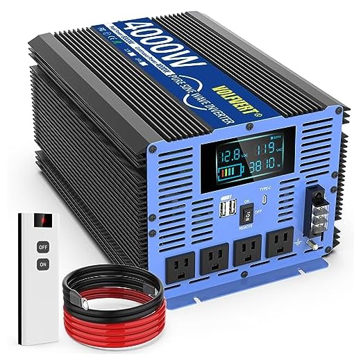 4000W Pure Sine Wave Power Inverters DC 12V to AC 110V 120V with Type-C 4 AC Outlets Dual USB Ports Terminal Blocks LCD Display Wireless Remote Controller for Home RV Solar System Car