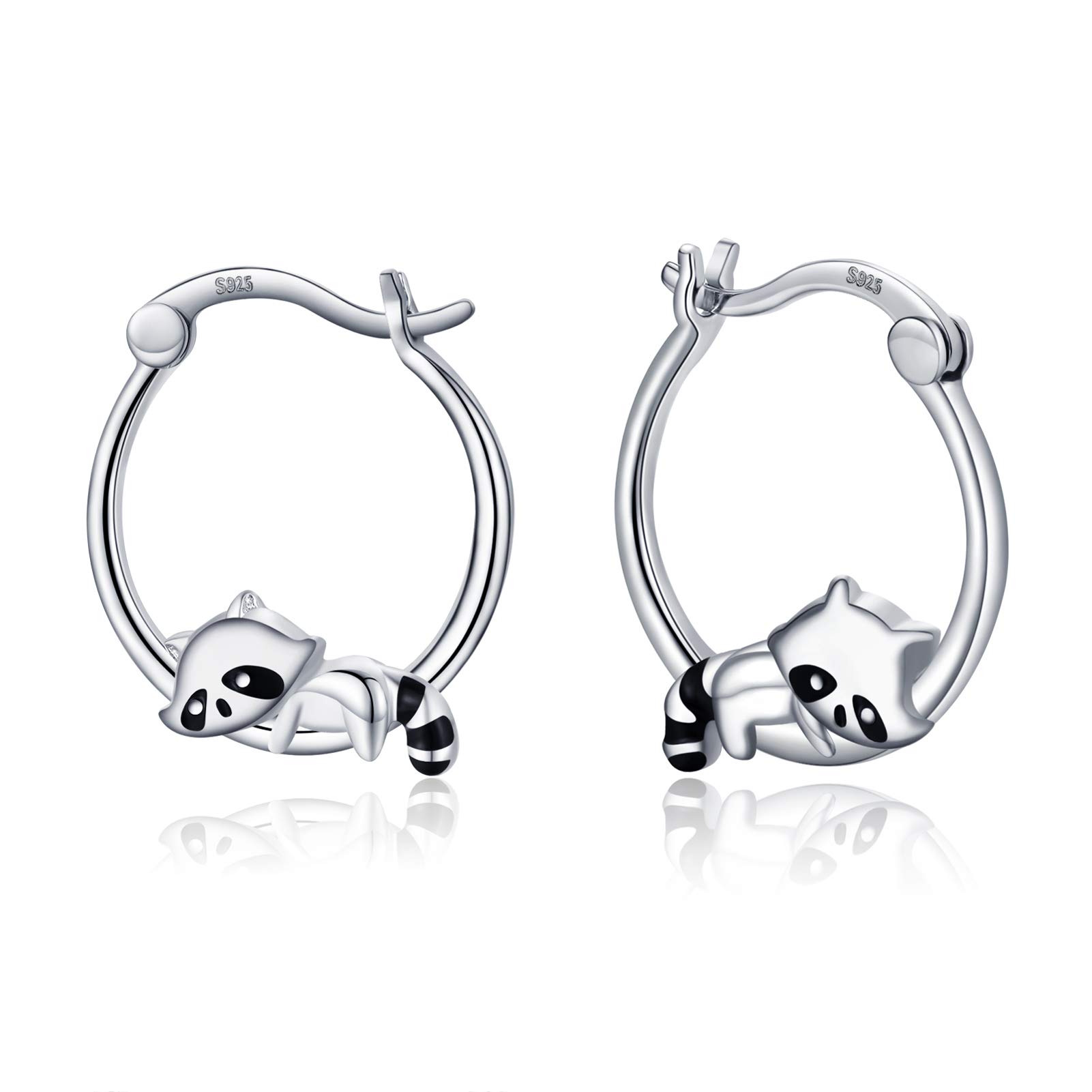Animal Earrings 925 Sterling Silver Hedgehog/Fox/Raccoon Hoop Earrings Hypoallergenic Hoop Huggie Earrings Animal Jewelry Gifts for Women Girls