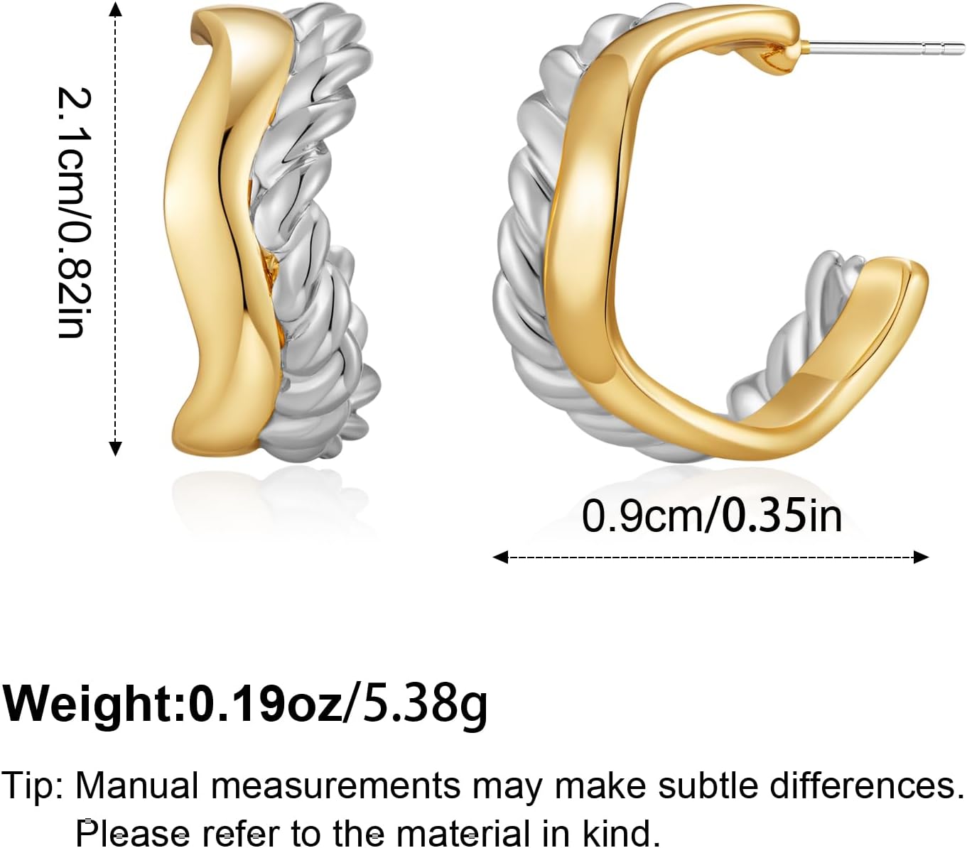 Two Tone Hoop Earrings for Women Silver and Gold Plated Twisted Cable Open C Hoops Chic Hypoallergenic Earring Mixed Metal Jewelry - Image 5