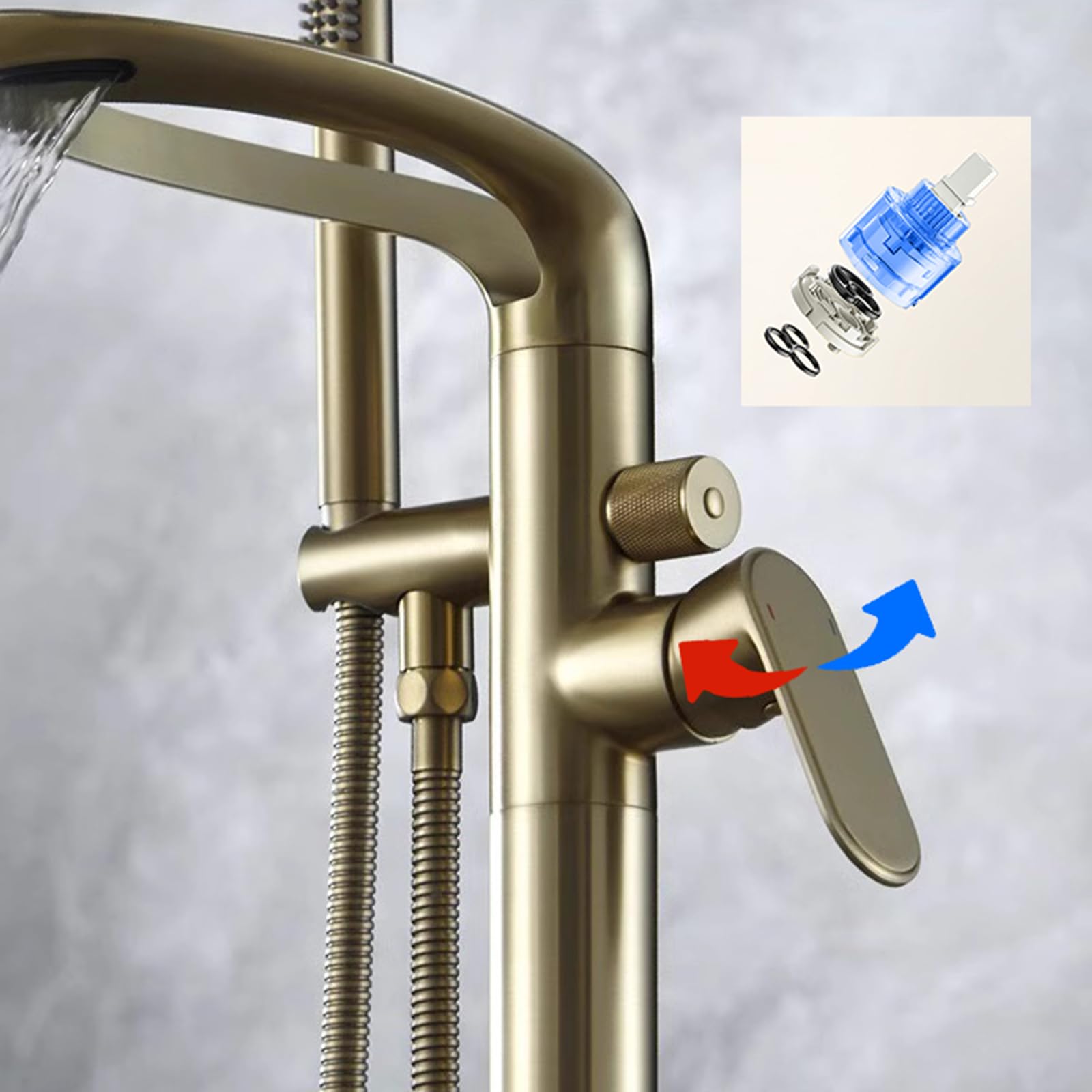 BiaoTeng Grifo de Bañera Exenta con Ducha Mano Negro Laton