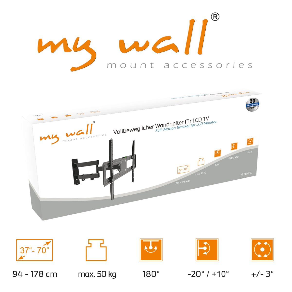 MyWall H26-2L TV-supporto da parete 94,0 cm (37) - 177,8 cm (70) Neigbar+Schwenkbar, Rotierbar