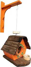 Casa de Pássaros Rústica em Madeira com Suporte, Vermelha, 18x14x19 cm, para Pássaros Silvestres