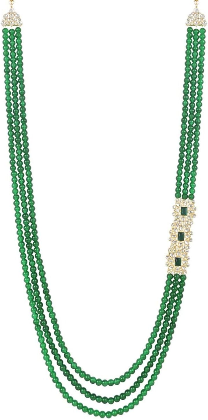 I Jewels Indian Wedding Bollywood 3 Layered Gold Plated Dulha Moti Mala Long Groom Necklace/Mala For Men (MLP52G)