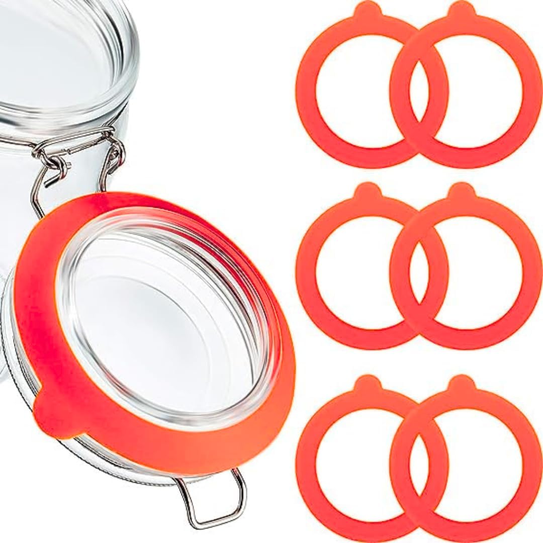 6 Pieces Silicone Jar Gaskets For Replacement Silicone Seals Airtight Silicone Gasket Sealing Rings for Regular Mouth Canning Jar, 3.75 Inches (Dark Orange) GENERASIS