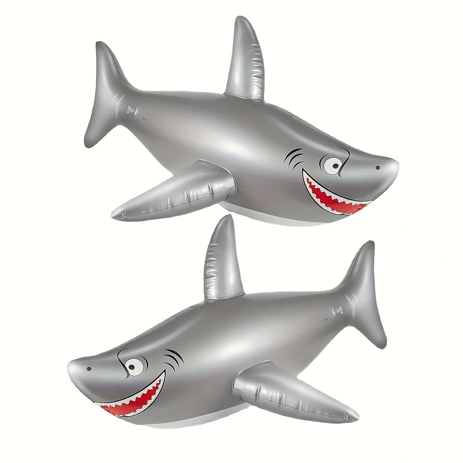 2 Pcs Inflatable Pool Toys 43.31"(110 Cm) Shark Pool Tube, Inflatable Pool Float Durable Pvc Water Toy, Realistic Sharks Inflatables Toys For Hawaiian Beach Party, Birthday Decors, 2 Silver Big Shark