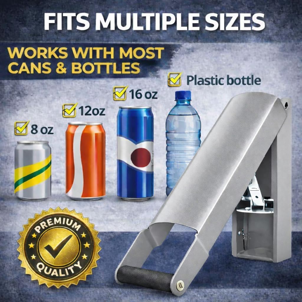 Heavy Duty Wall Mounted Can Crusher – 8oz 12 oz 16oz Grey Can Crushers for Recycling Compactor for Seltzer Soda Beer Plastic Bottle Smasher Compactor for Recycling Bin image 4