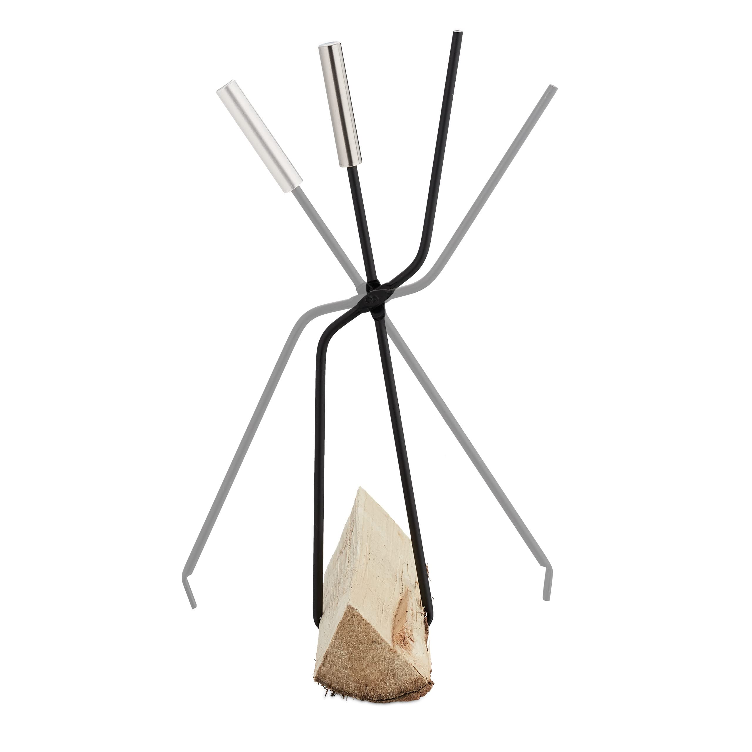 Relaxdays Accesorios Chimenea, Set de 5 Piezas, Atizador, Pala, Escoba, Pinzas y Soporte, Útiles Estufa, Gris/Plateado, Acero, 60 x 22,5 x 16 cm