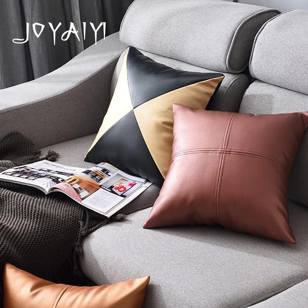 Luxury Throw Pillow Cover Nordic 20x20 Leather Texture PU Leather Fabric, Simple and Fashionable Sofa Backrest Throw Pillow Car Interior (20x20 Inch (Pack of 1), Black)