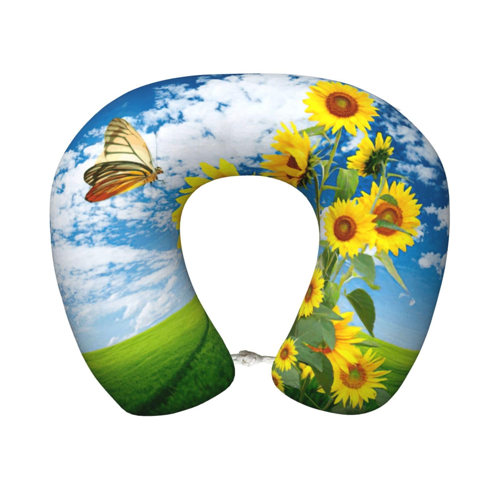 yagDAA Sunflower Butterfly Print U-Shape Travel Neck Pillows Memory Foam Neck Pillow For Airplane Car Office Sleeping Rest