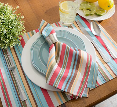 Dii Indoor/Outdoor Tabletop Collection Multi-Use, Machine Washable, Striped, Napkin Set, 20X20, Summer Print #TOP5