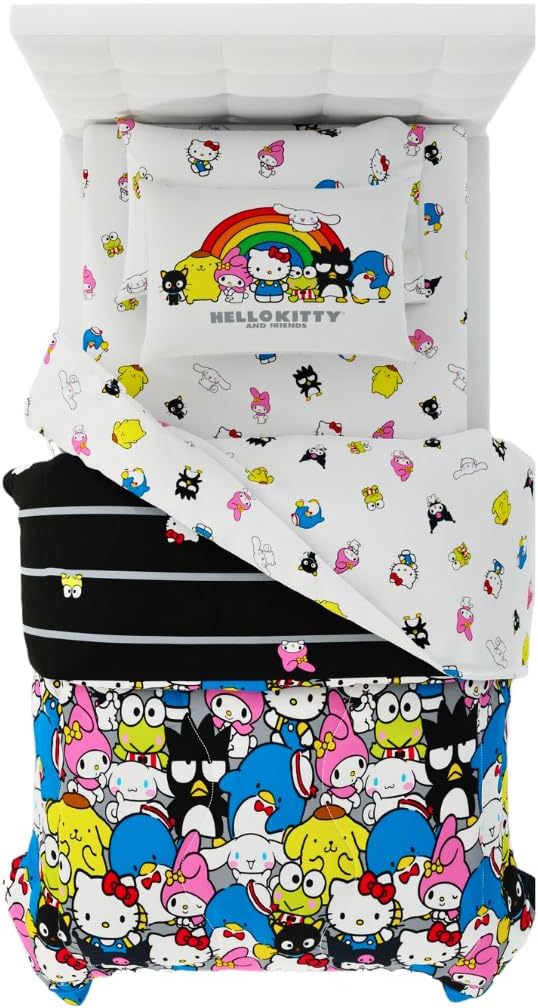 Franco Collectibles Hello Kitty & Friends Bedding 5 Piece Super Soft Comforter and Sheet Set with Sham, Twin, (Official Licensed Product)