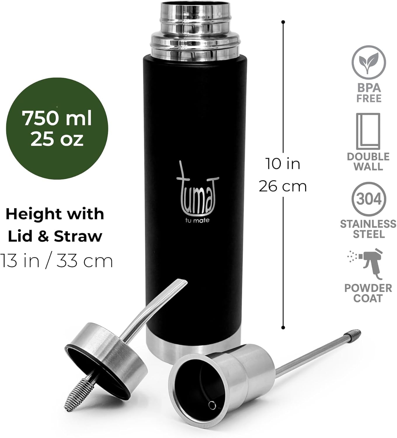 Mate Listo Automate – Auto Mate Insulated Bottle with Spout | Fluvion Self-Serving System for Yerba Mate | Two gifts | 25.3 fl oz Stainless Steel | Argentinian Mate Automatic Kit - Image 3