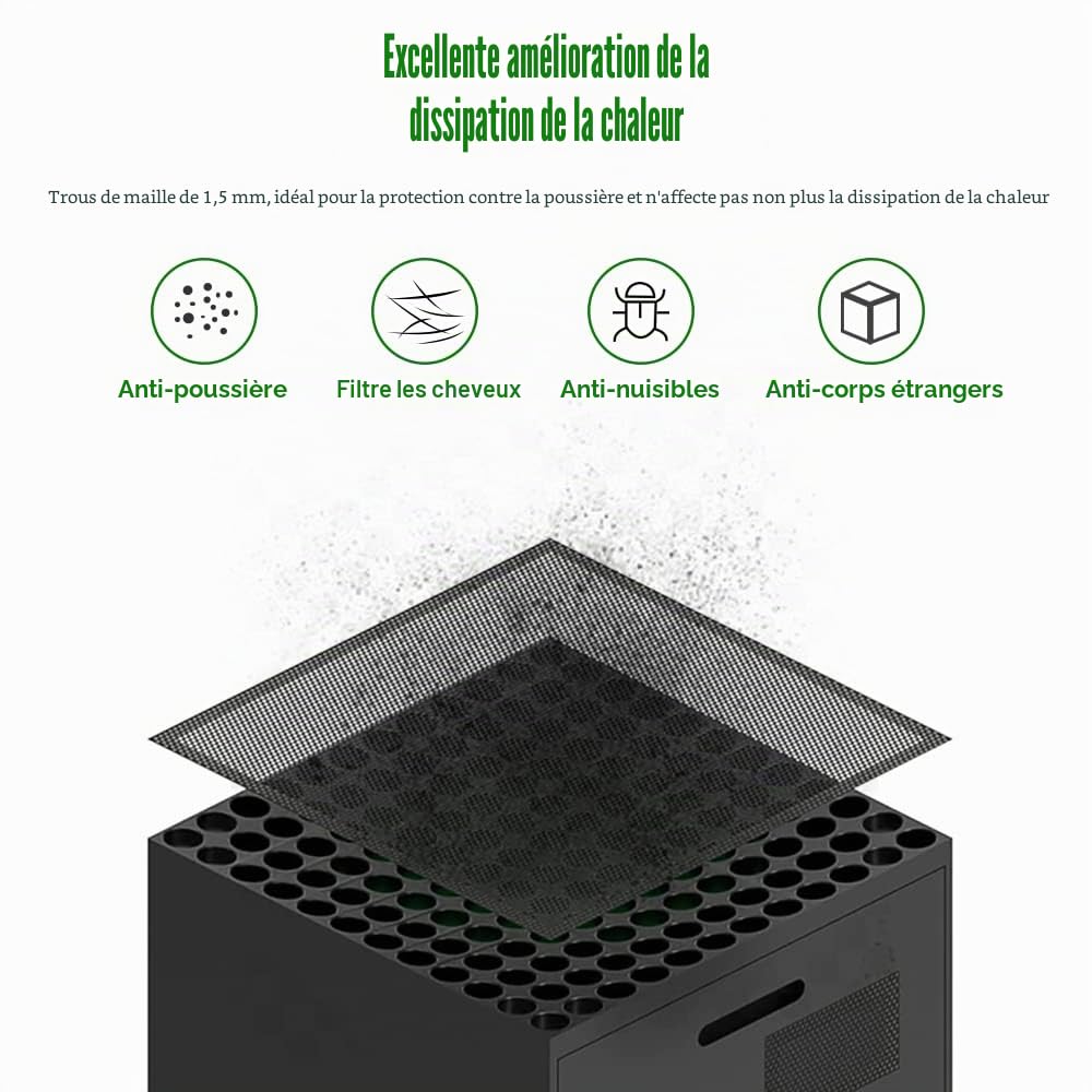 Lot de 2 filtres à poussière pour Xbox Series X, couvercle de valise/purge de poussière pour console Xbox Series X Plus : avec 4 capuchons de poignée