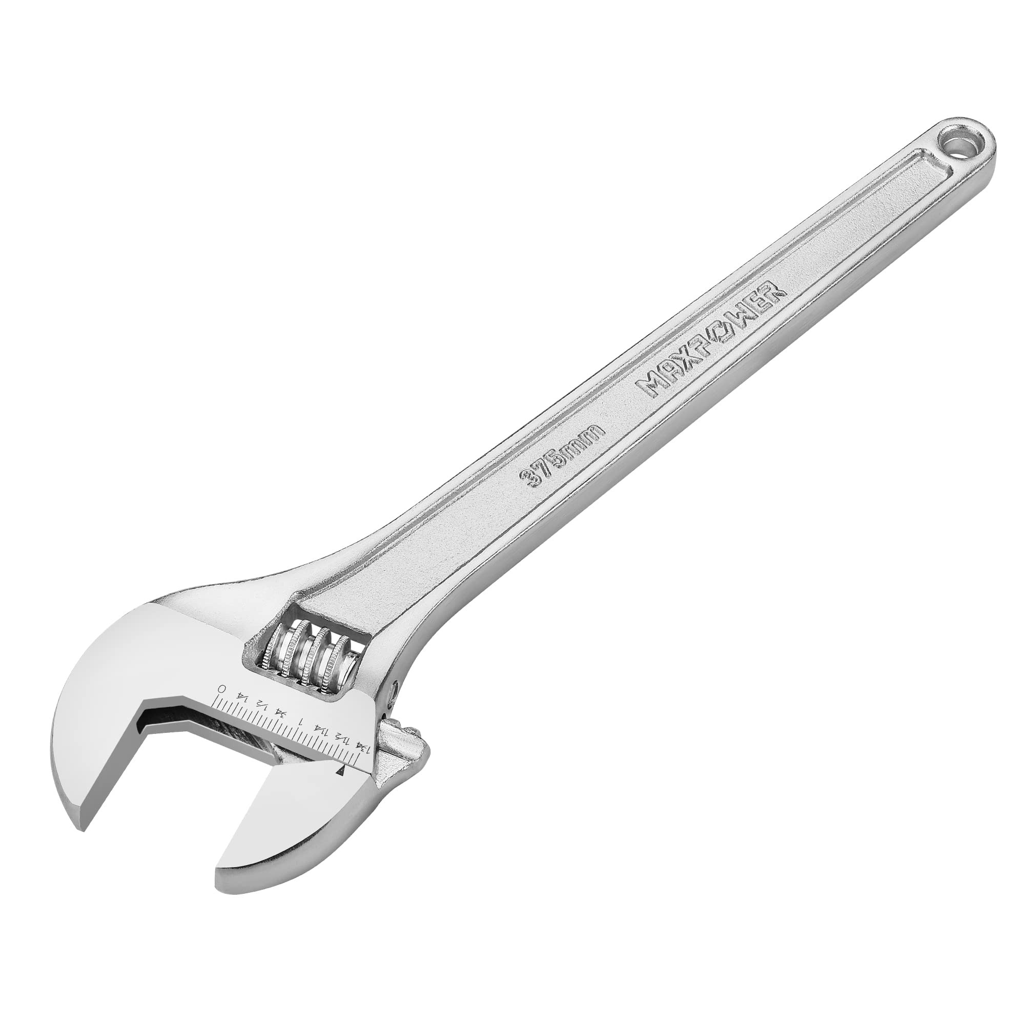 Maxpower Silver Adjustable Wrench 15 Inch, Cr-V Steel Spanner, Metric & Sae Scales