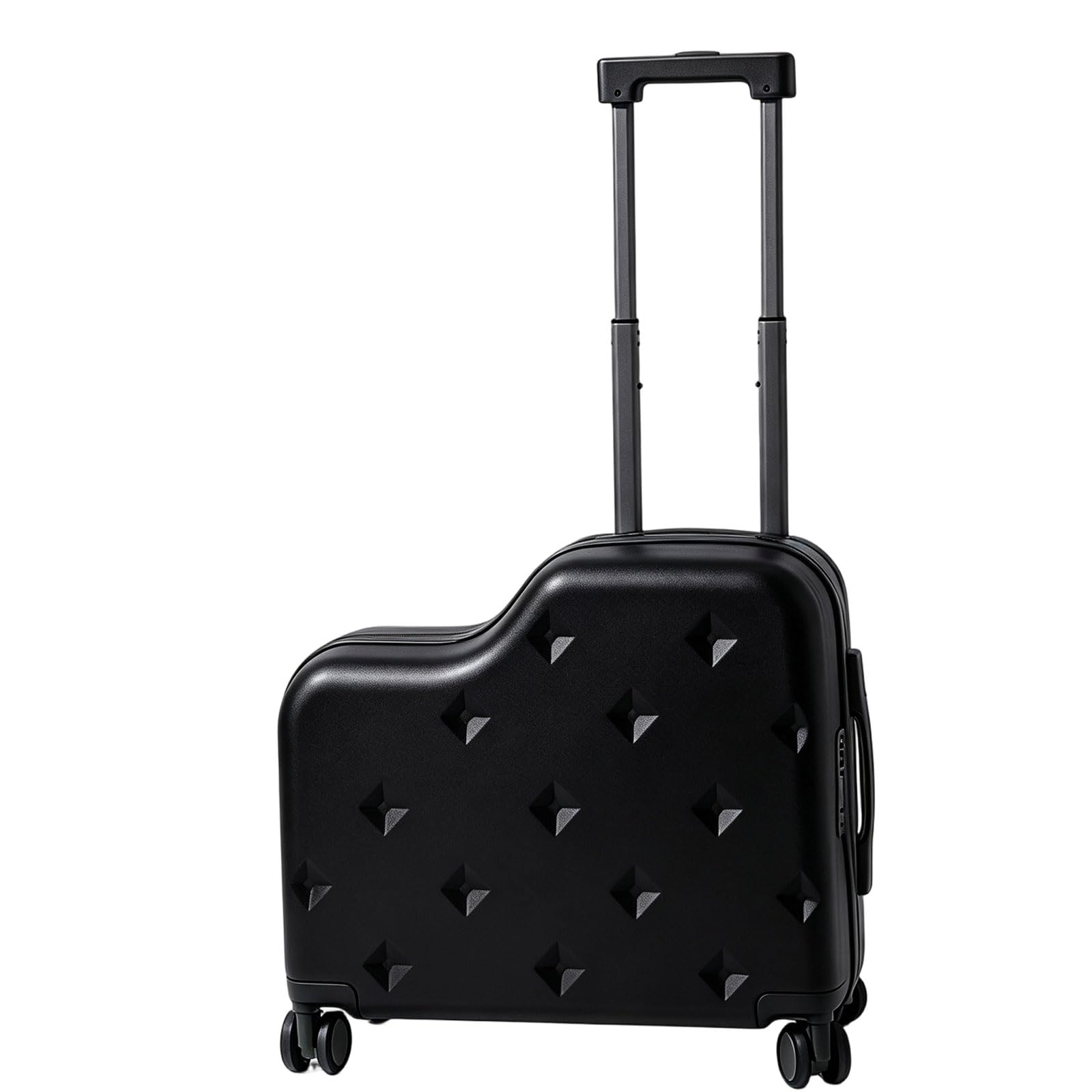 Pangboer Glory Black Ride-On Luggage Suitcase, 6-Wheel Hard Shell Family Travel Case With Footrest, Cup Holder And Combination Closure