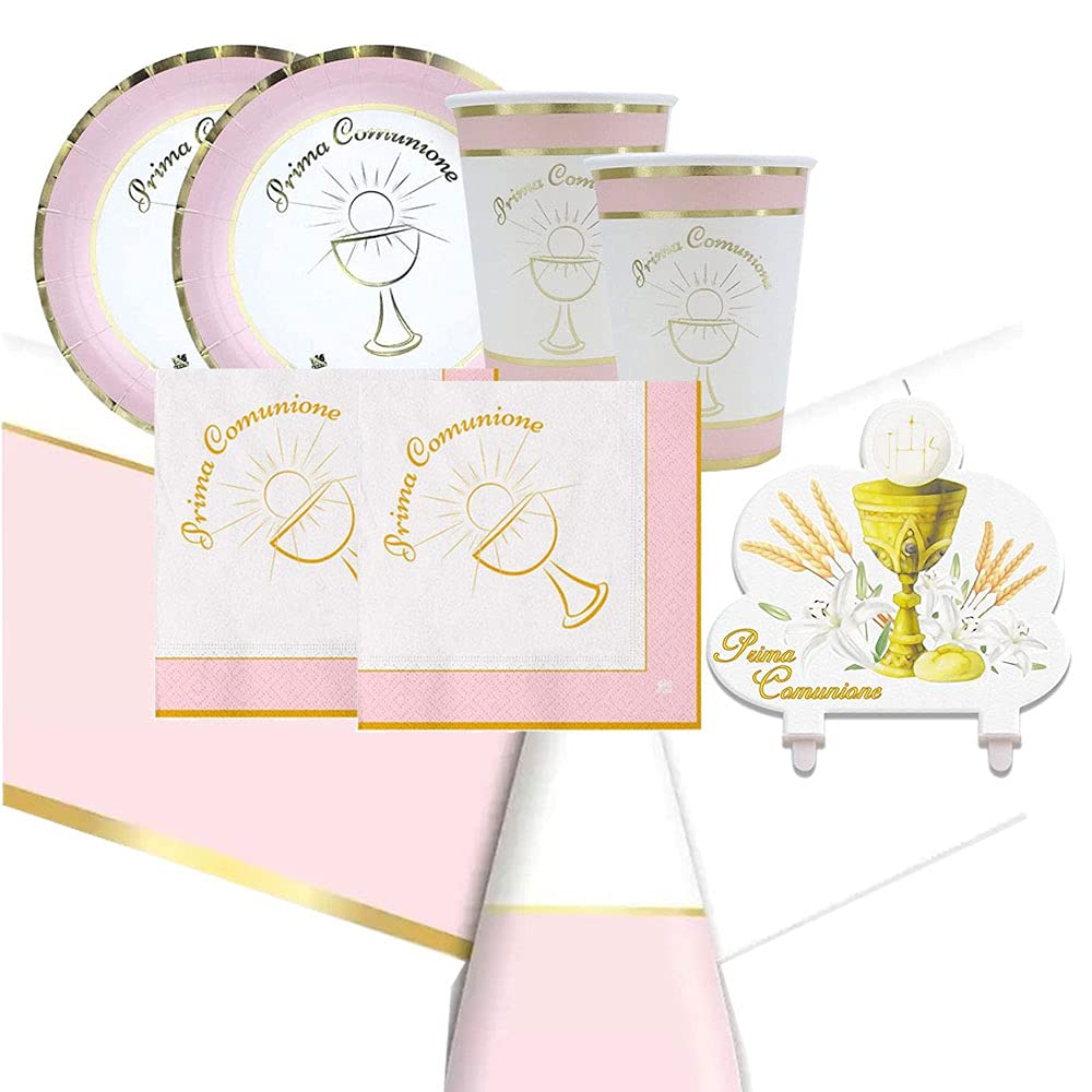 IRPot - Kit N 24 Comunione Classic Rosa con CANDELINA Decorazione Torta Festa