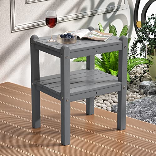 Torva 2-Tier Outdoor Side Table, Adirondack End Table, Easy-Maintenance & Weather-Resistant Rectangular Patio Side Table For Outdoor, Indoor Deck, Pool,Garden Backyard, Porch (Grey Color) #TOP10