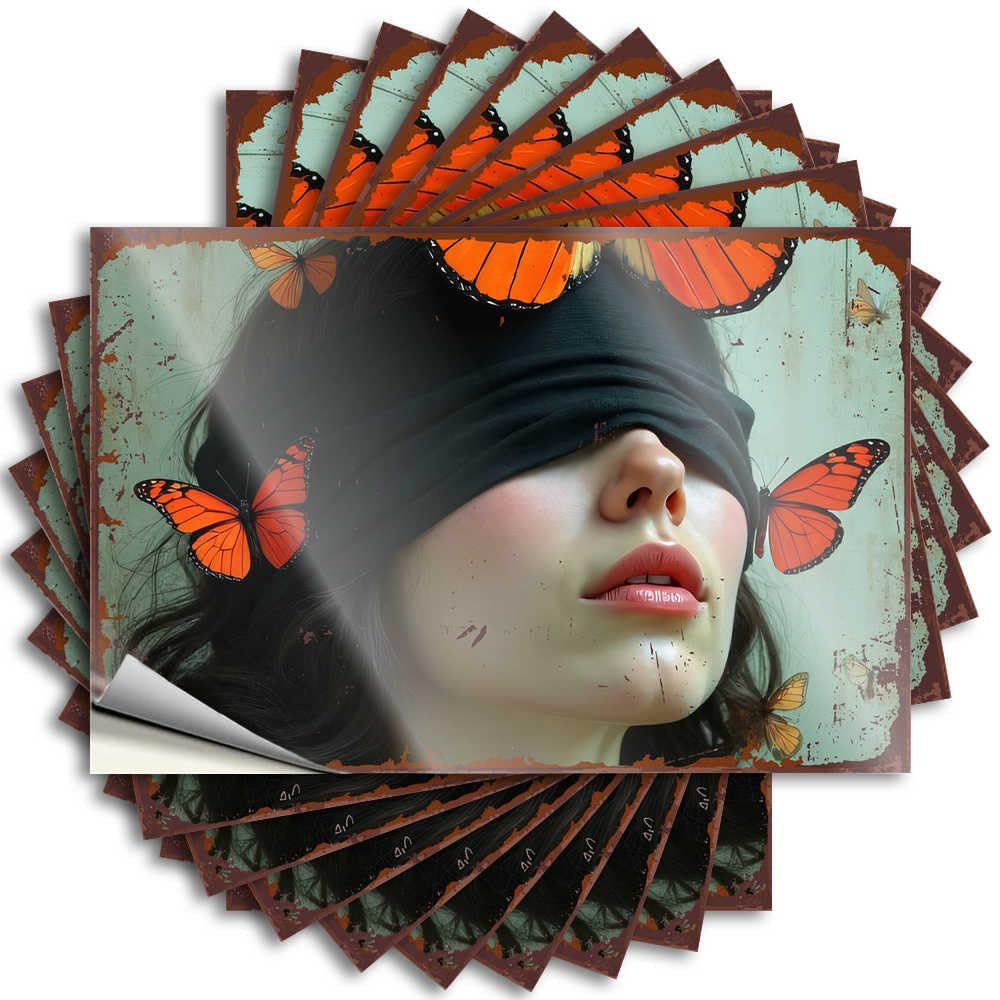 Blindfolded Beauty with Monarch Butterflies At Home Decor Reading - Sticker Hat Waterproof Decal(12X18CM)