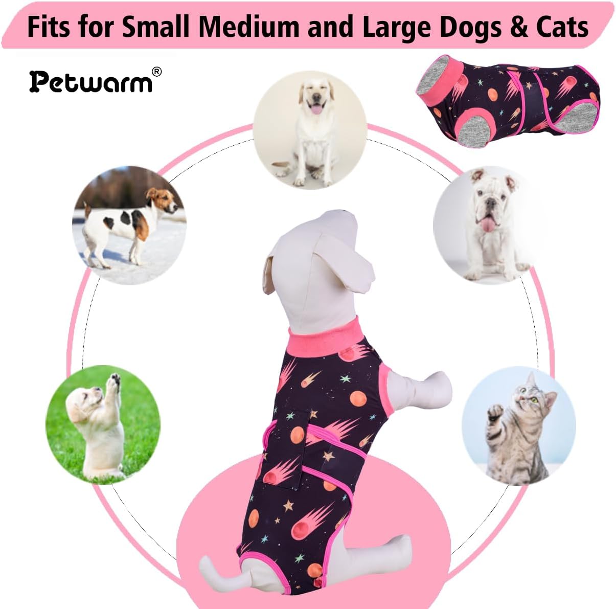 PetWarm Dog Recovery Suit for Female Male Dogs, Dog Bodysuit Post Surgery, Professional Pet Shirt Abdominal Wounds Bandages Onesie for Spay Neuter, Galaxy Pattern, Orange, L