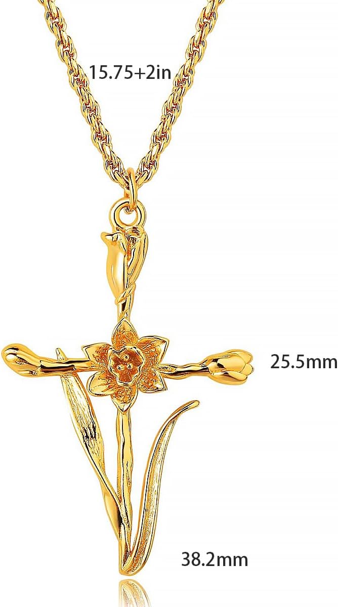 Cross pendant Necklace for Women, Dainty Birth Flower Necklace 18K Gold Plated Trendy Stainless Steel Chain Jewelry - Image 4