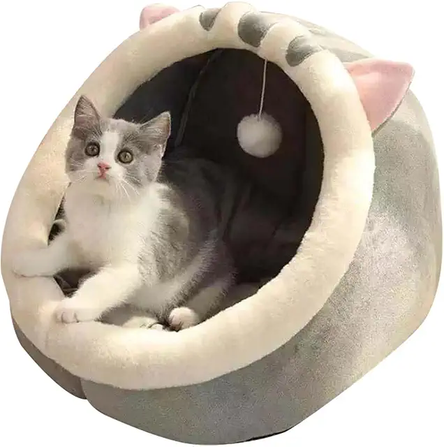 Lit grotte pour chat - Coussin à chat lavable avec design cartoon