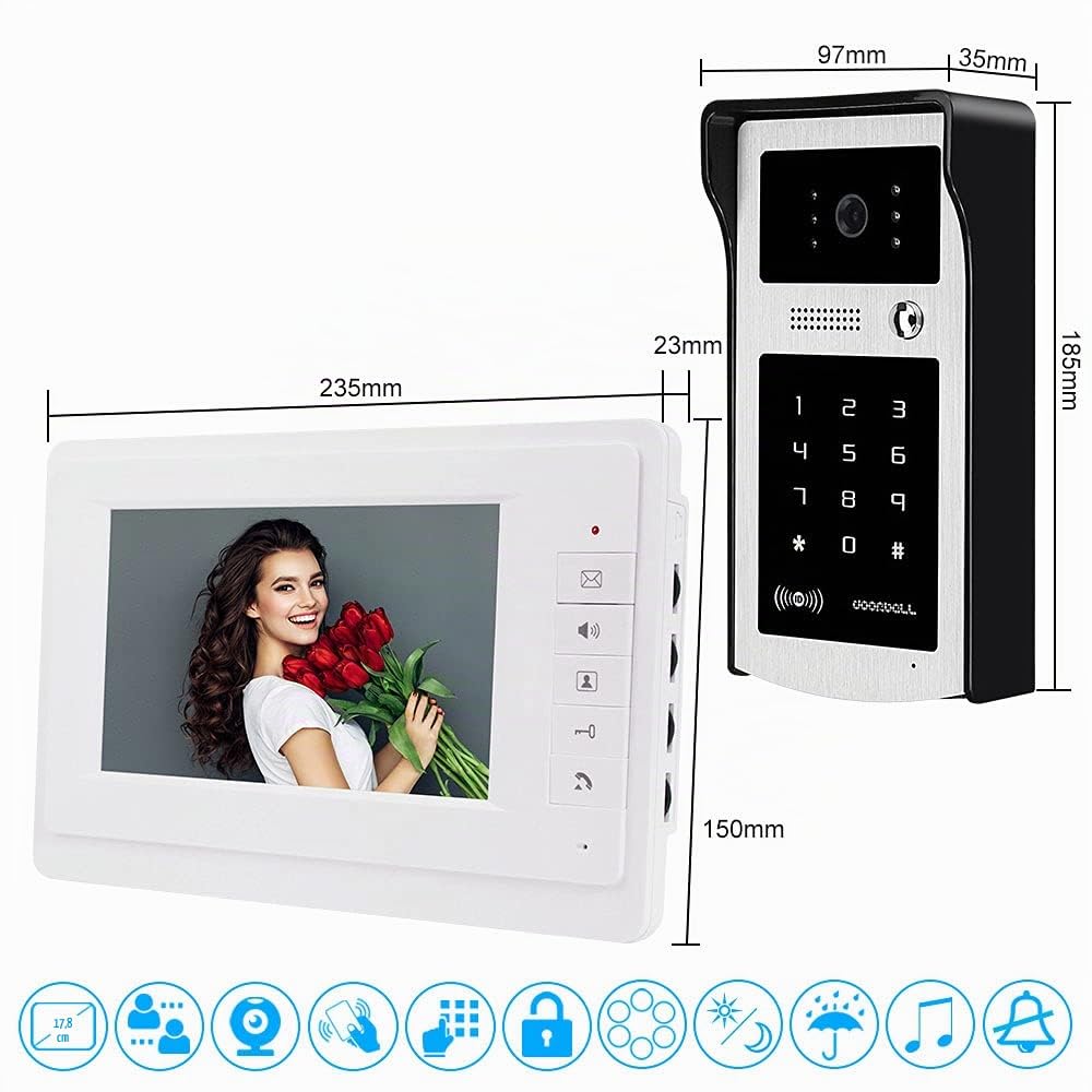 7" Couleur Filaire Vidéo Porte Téléphone RFID Caméra Vidéo Sonnette Système d'Interphone pour Les Appartements à Domicile Carte de Soutien Déverrouillage de Mot de Passe