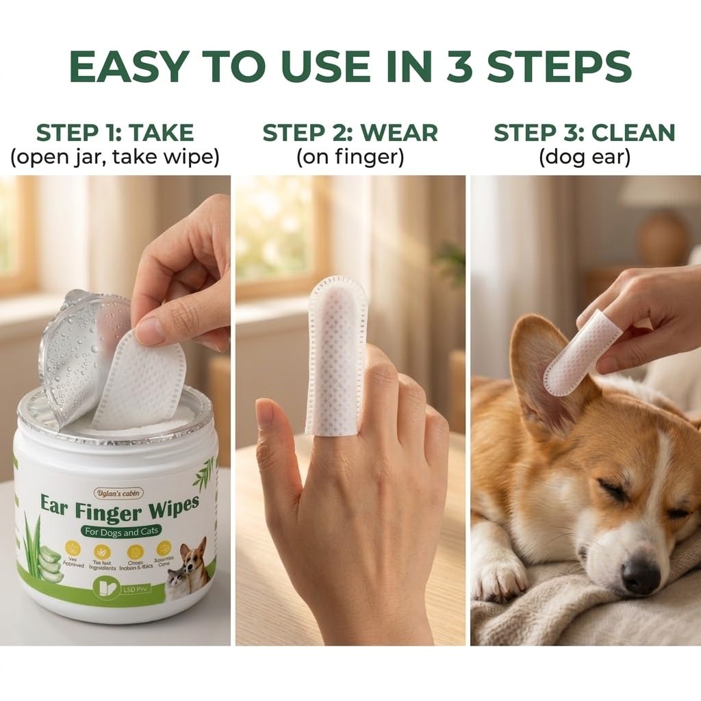 Dylan's cabin Ear Finger Wipes for Dogs & Cats, 150 Count Pet Ear Cleaning Wipes, Soft Finger Mitt for Gentle Outer Ear Care, Helps Remove Wax, Dirt, Debris and Odor — view 6