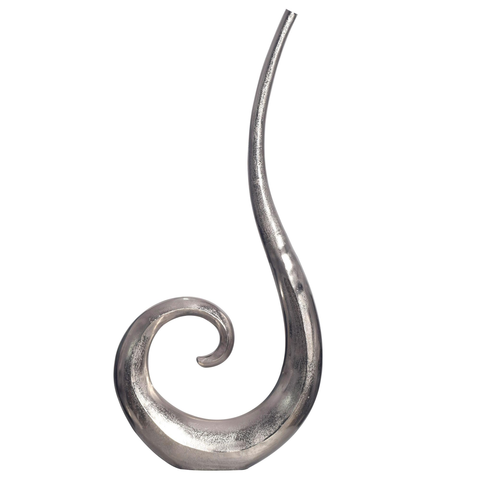 FineBuy Bodenvase Spirale 100 cm Aluminium Silber, Blumenvase XXL | Dekovase in Schnörkel-Form, Standvase handgefertigt, Wohndeko für Wohnzimmer, Flur und Esszimmer