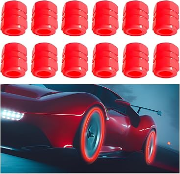 12PCS Luminous Car Tire Valve Stem Caps, Fluorescent Leakproof Auto Tire Air Valves Stem Cover, Illuminated Vehicle Tire Air Caps Protector, Universal for RV, SUV, Truck Red