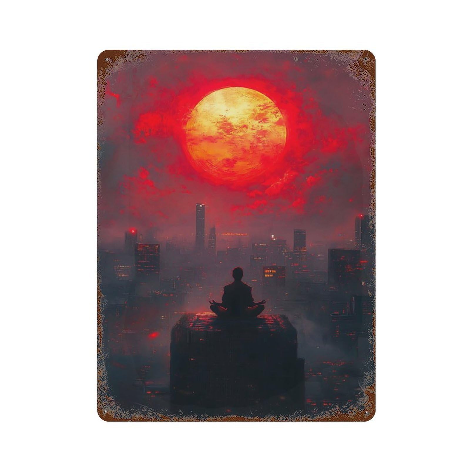 Garage Style Cityscape Humanity Distressed Metal Wall Sign 15.7"x11.8", Novelty Wall Decor for Bar And Workshop
