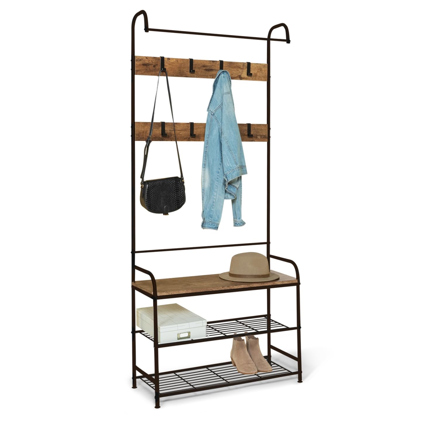 IDMarket - Vestiaire d'entrée Pedro 79 cm Bois et Noir Design Industriel