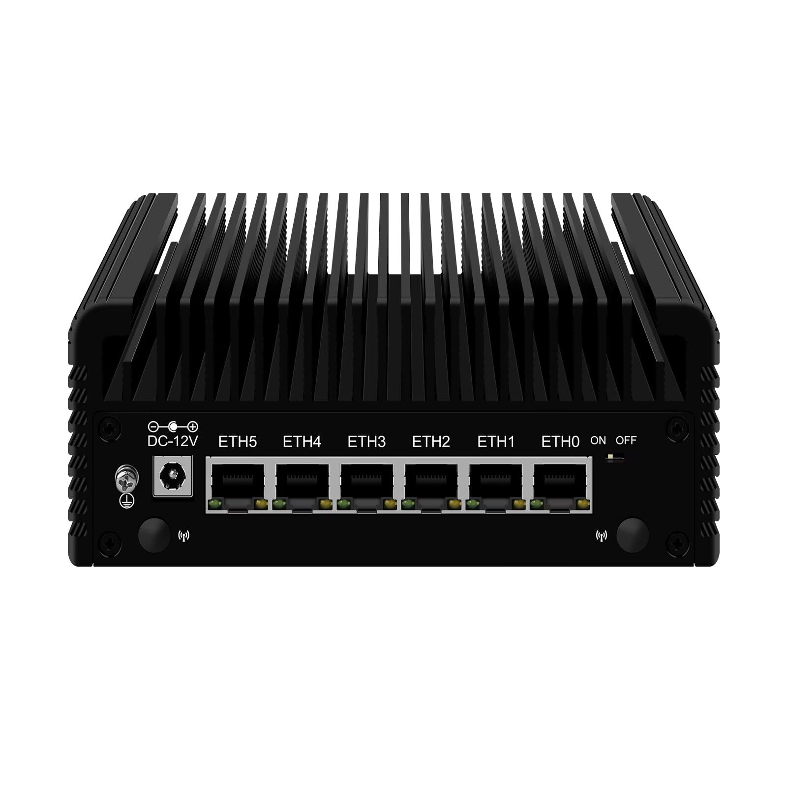 Micro Firewall Appliance, Lüfterloser Mini PC N97 4Cores/4Threads, 6X 2.5 GbE i226-V LAN,AES-NI,DDR5 Barebone Router Netzwerk Sicherheit USB3.2/Type-C/2HD/Drei-Monitor-Setup/TF