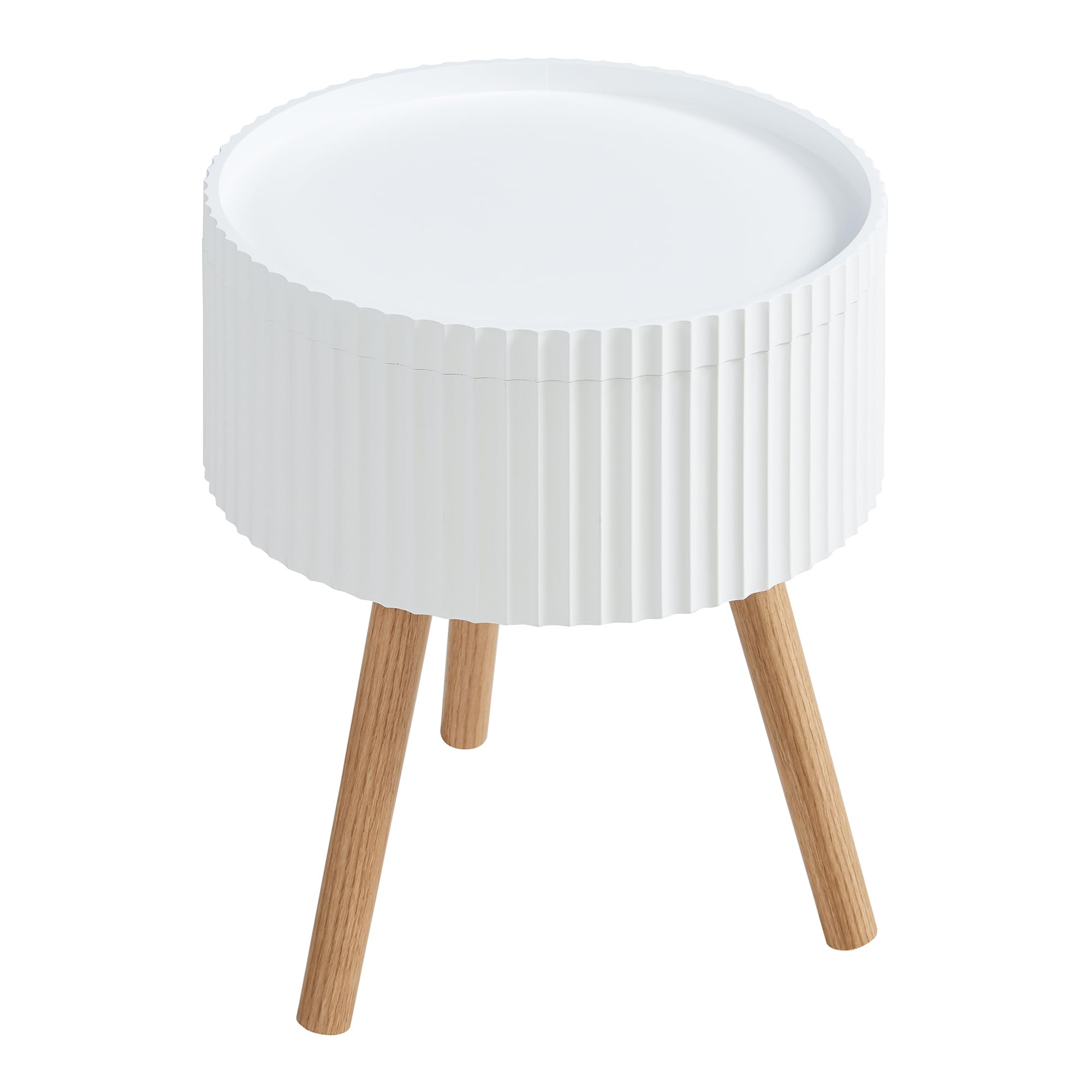 [en.casa] Table d'Appoint avec Compartiment de Rangement Plateau Rond Amovible 3 Pieds Robustes Bout de Canapé Table de Chevet Nuit MDF Bambou 48 x 38 cm Blanc