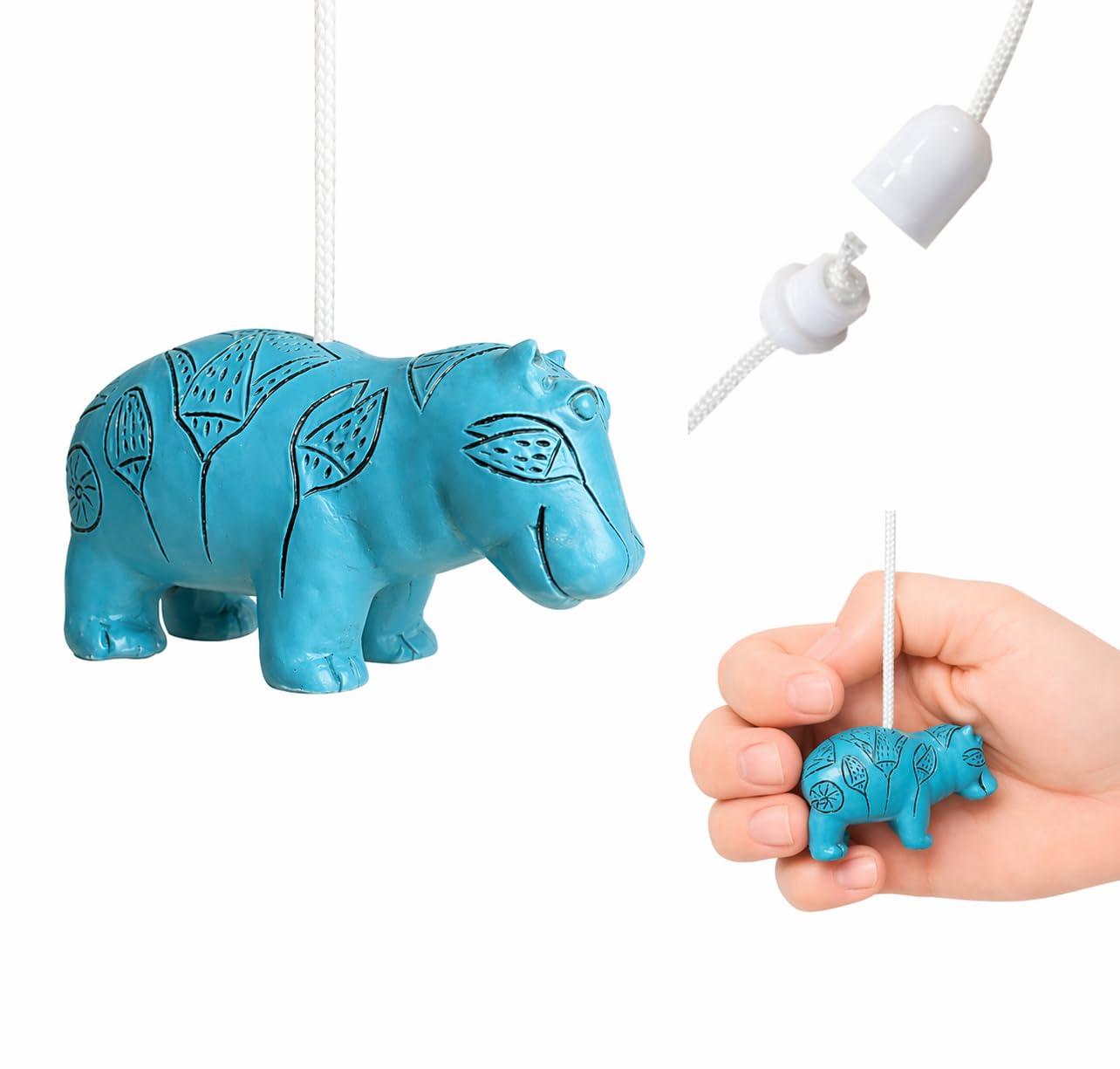 Lowgy White Blue Egyptian Hippo Light Pull With Cord & Connector For Easy Fitting - Choice Of Cords & Connectors - Historic Bathroom Pull Cord