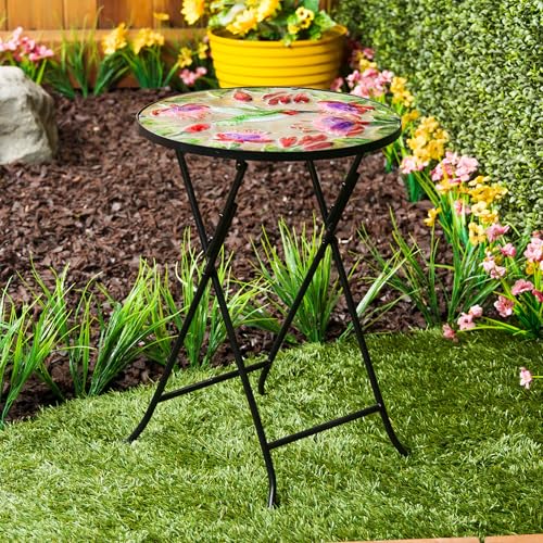 Table multicolore Alpine Corporation guéridon de jardin mosaïque extérieur
