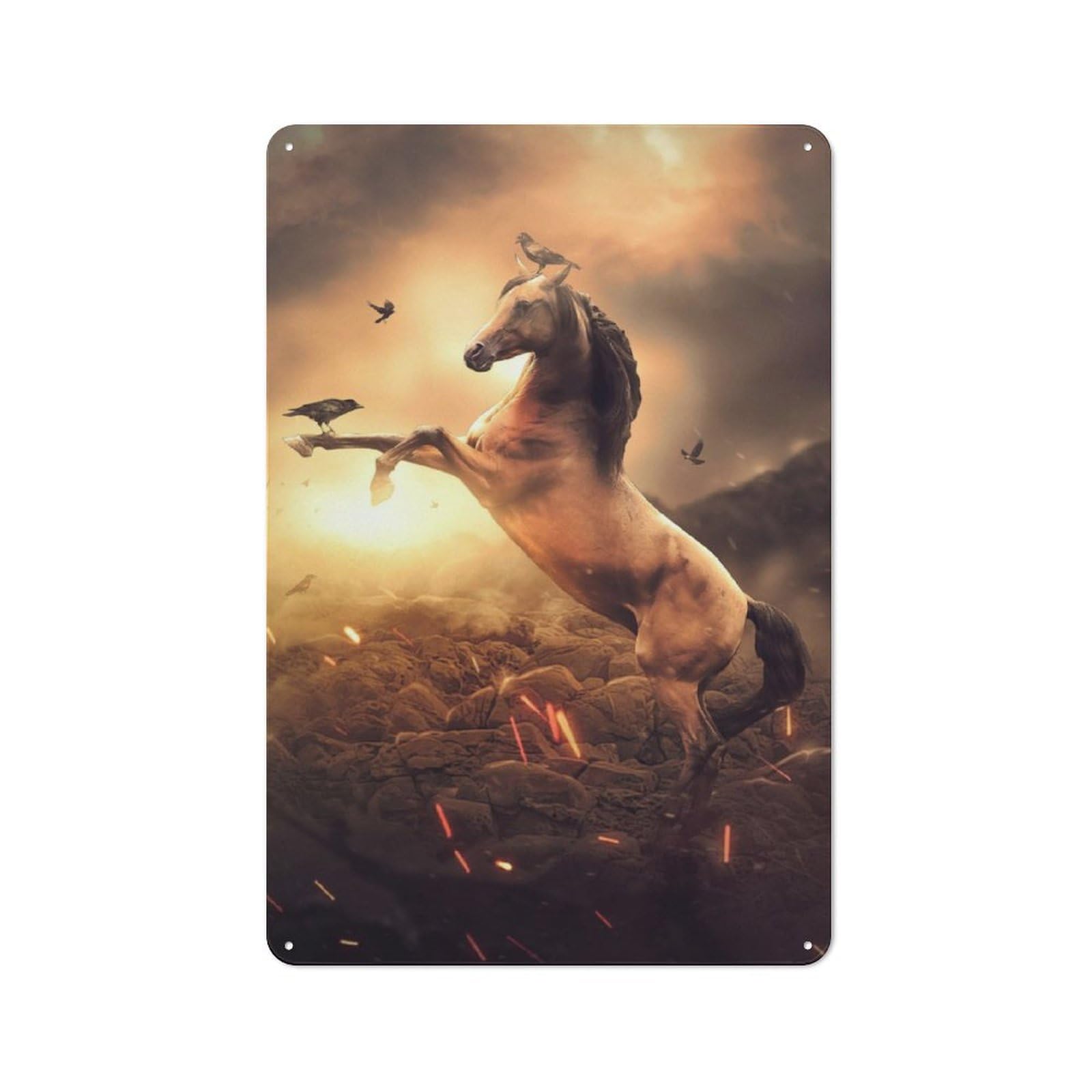Junmoney The Powerful Horse Industrial-Style Tin Sign 30X20cm For Café Or Home Bar, For Cooler-Month Interiors With Industrial Character