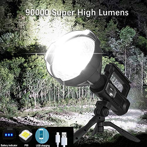 Image of BERCOL Rechargeable Spotlight, Super Bright 200000 Lumens Led Spot Lights Flashlight 8000 mAh Large Handheld Searchlight Long Lasting for Outdoor Hunting Boating Camping