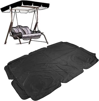 Swing Canopy Cover Replacement 78x50in for 3 Seater Outdoor Swing Chair 600D Oxford Fabric Waterproof Top with Tie Straps Black