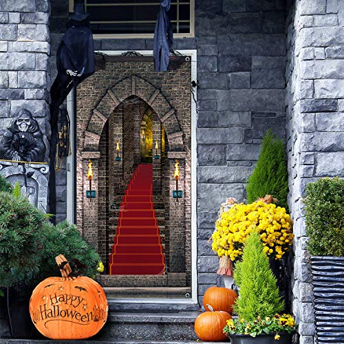Blulu 3D Castle Entrance Door Banner Castle Entrance Door Cover Large Fabric Medieval Themed Stone Backdrop Gothic Birthday Photo Background For Potter Themed Vampire Halloween Party Decor 6.5 X 3 Ft #TOP3
