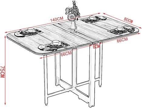 Drop Leaf Wooden Dining Table - Foldable Kitchen Table for Space Saving Furniture in Kitchen and Living Room