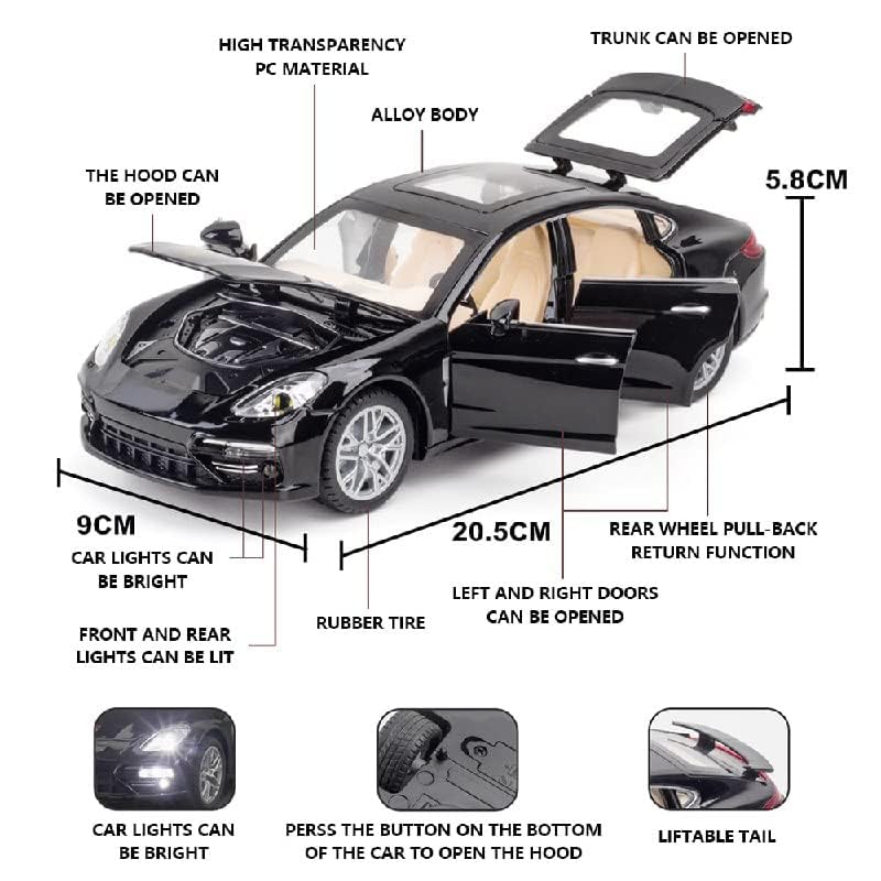 Image of 4 Wheel Drive Metal Car Pull Back with Open Doors, Engine Cover, Tail with Front and Rear Light & Music Great Gift for Boys and Girls Above (Porschee Cayeenne)