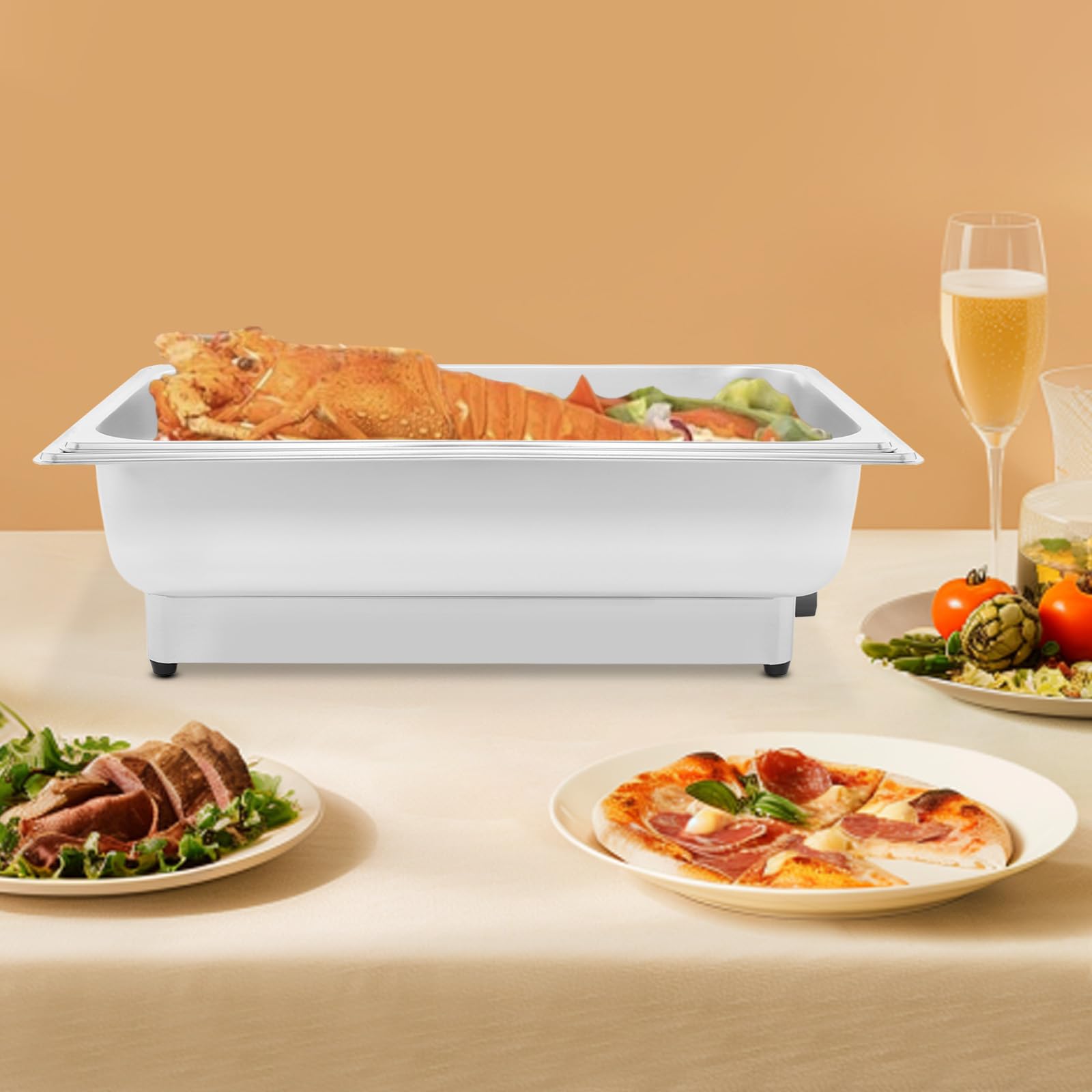 Chafing Dish elettrico in acciaio inox, 9 litri, scaldavivande fino a 85 °C, scaldabagno elettrico per buffet catering party