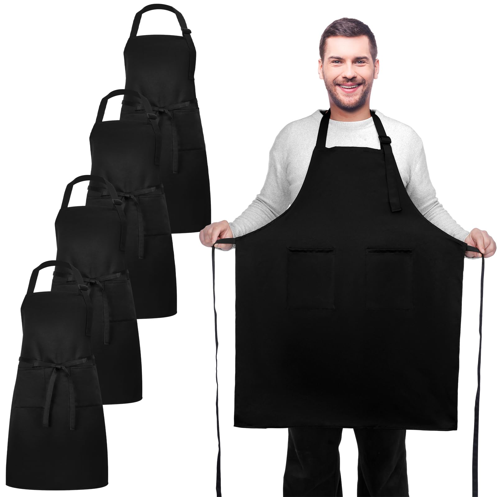 Cozypower Kochschürze in Übergröße, extra groß und lang, mit 2 Taschen, verstellbares Lätzchen, Schwarz, für Damen und Herren, zum Kochen, Küche, Grillen, Arbeiten, wasser- und ölbeständig, Schwarz, 4