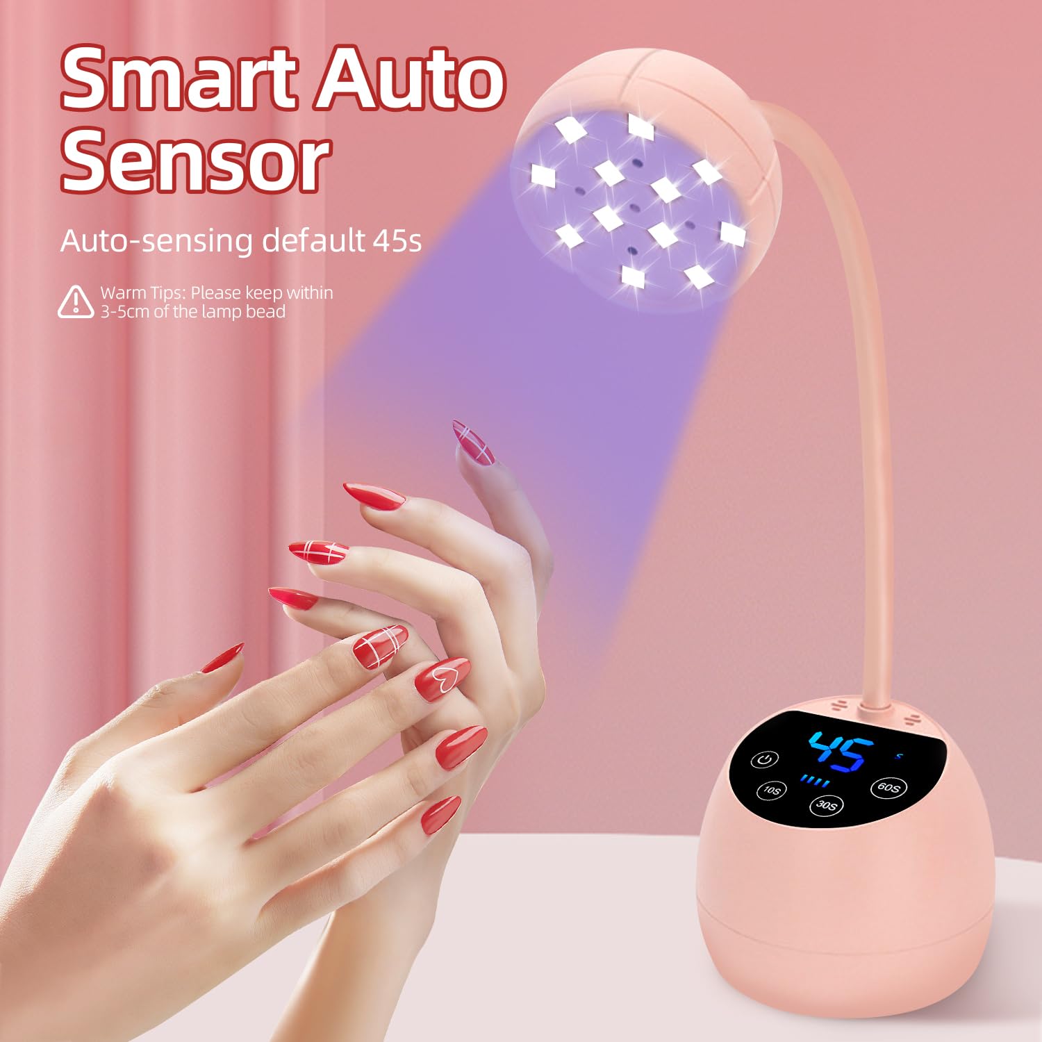 Mini Lampada UV Led Unghie,Display LCD,Sensore Automatico Intelligente, 36w Lampada Unghie Senza Fili, 12pcs Led Beads con Doppia Sorgente Luminosa UV, Uso Domestico e in Salone (Rosso)