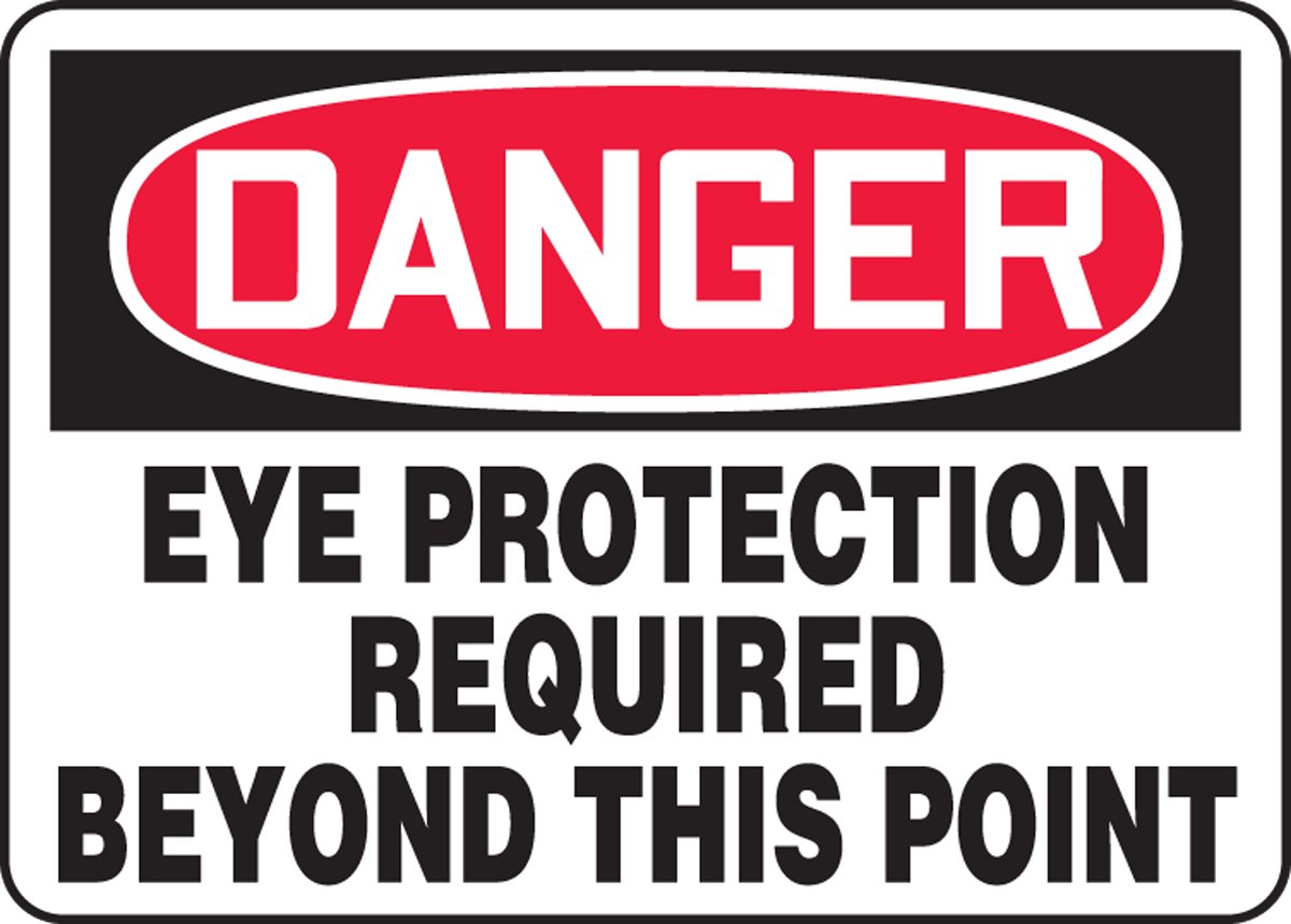Accuform Signs MPPE008VS Adhesive Vinyl Safety Sign, Legend "Danger Eye Protection Required Beyond This Point", 10" Length x 14" Width x 0.004" Thickness, Red/Black on White