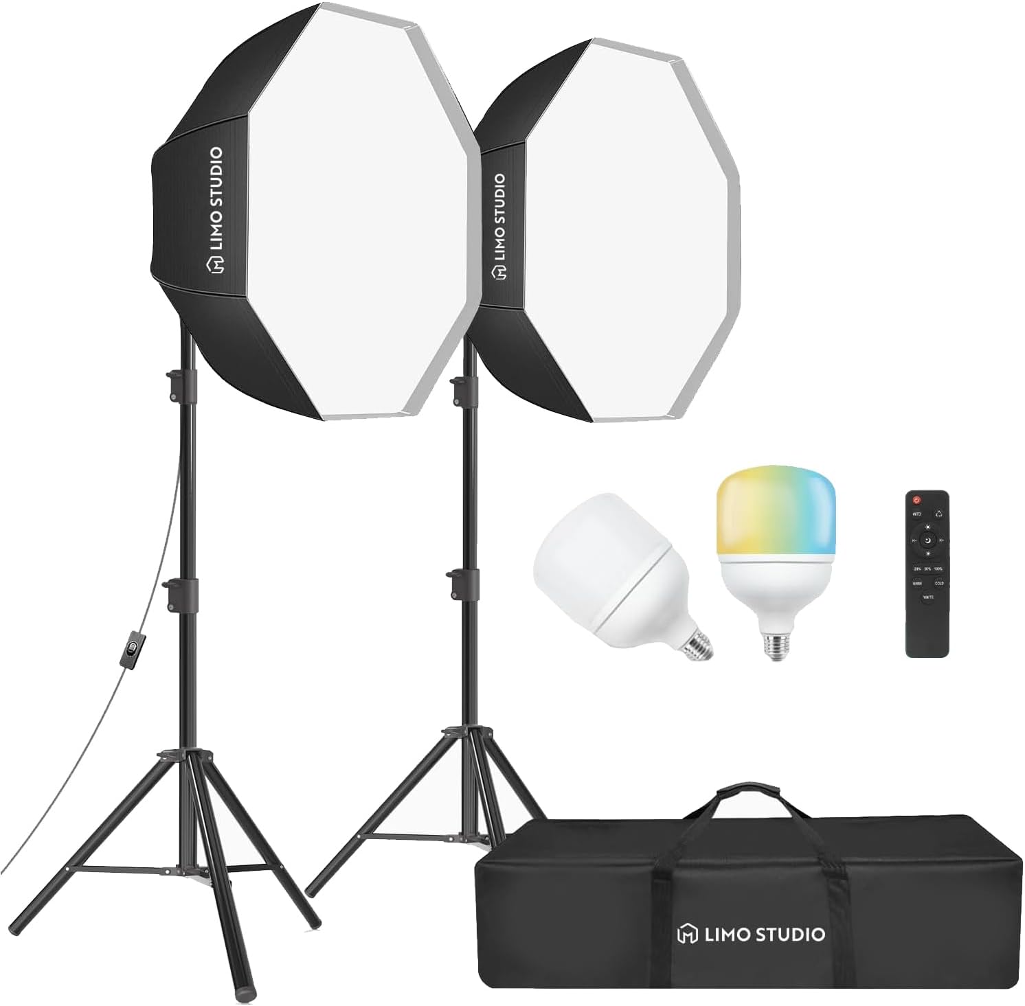 LimoStudio [2 Pack] LED Remote Control, 27 inch Octagon Diameter Softbox Continuous Lighting Kit, 3000K-6500K Adjustable Color Temperature, 7600 Lumen, 95>CRI, Soft Box Light Diffuser, AGG3039