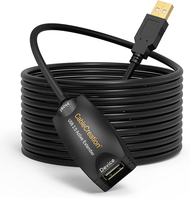 CableCreation Active USB 2.0 Extension Cord (5 Meters Long), USB A Male to A Female Repeater Cable for Printer, Scanner, Keyboard, Game Console, Security Camera, Black, 16.4 FT