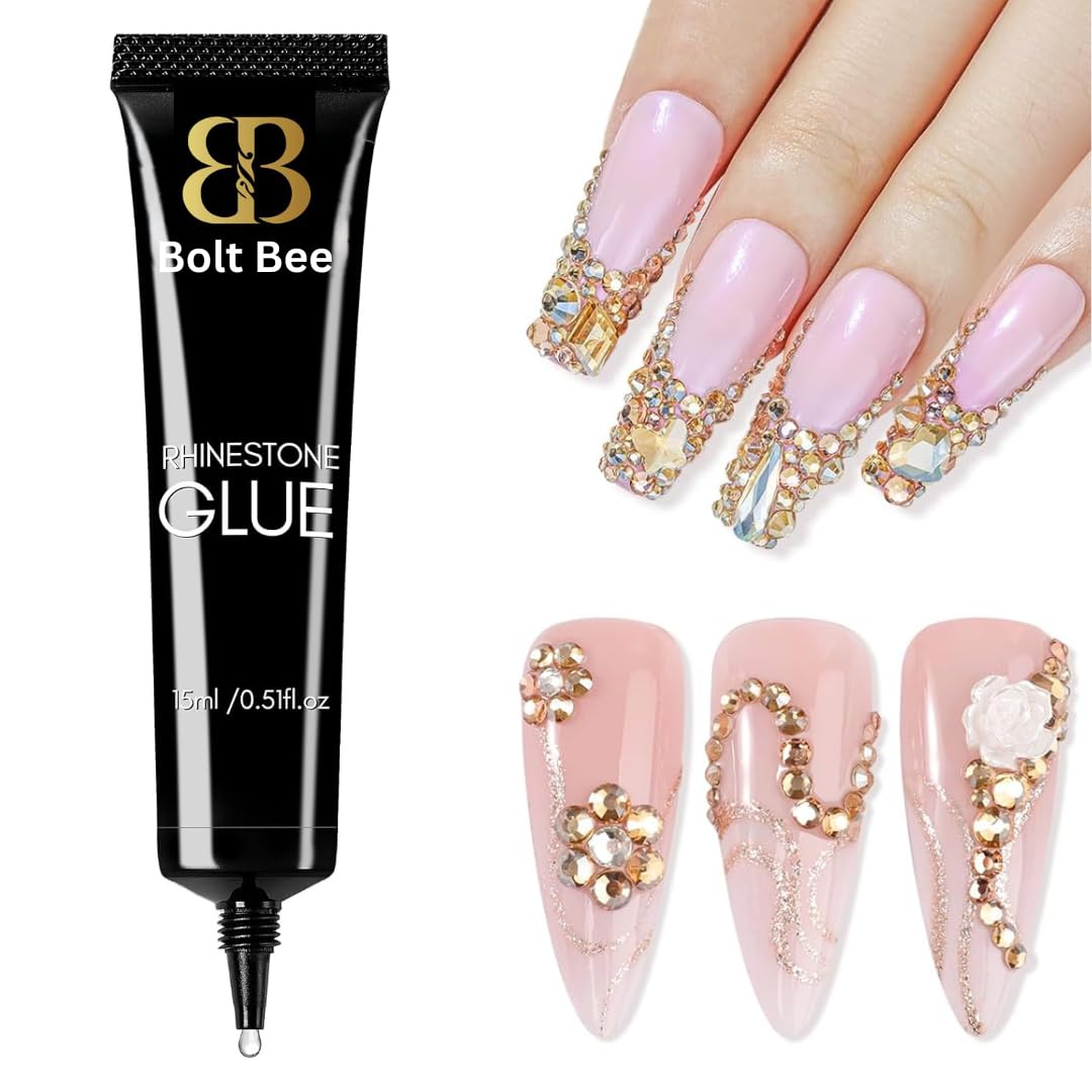 Bolt Bee Nail Rhinestone Glue Set - Gel Nail Glue for Rhinestones, 3D Art Design Super Strong Adhesive for Charm Gems Jewel Crystal Beads Diamonds, 15ml & 8ml, Easy Use, Cured Need-image-48